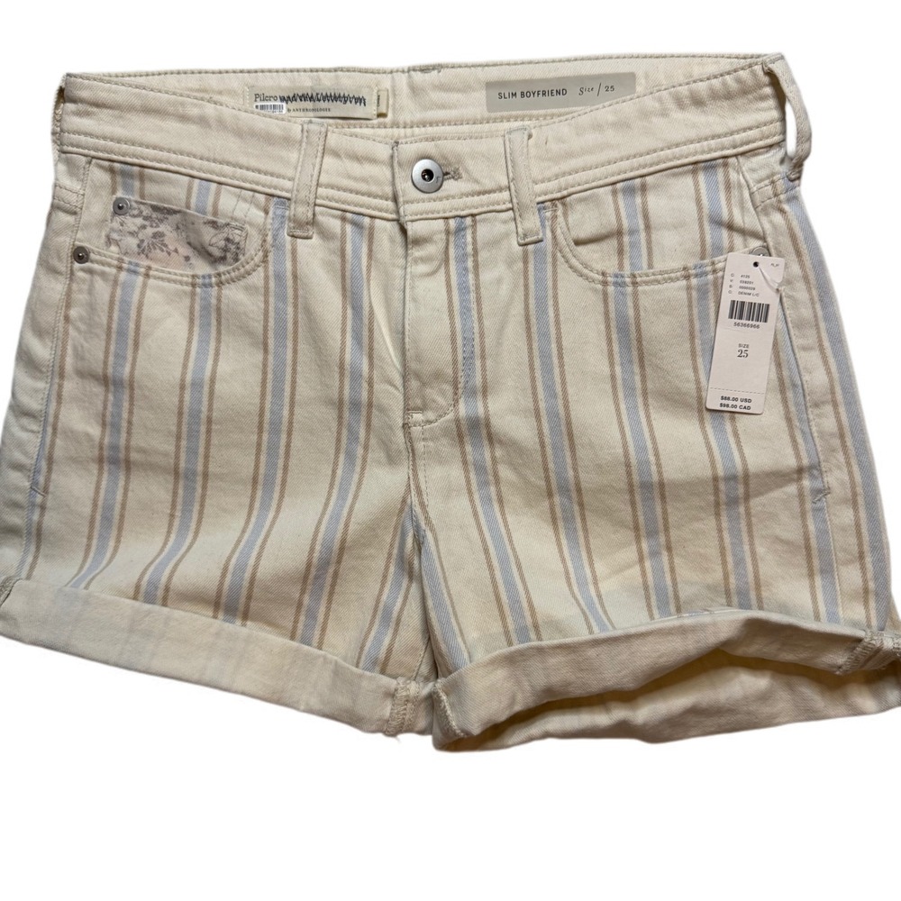 Pilcro Anthropologie Slim Boyfriend Striped Denim‎ Shorts Size 25 NWT MSRP$ 98